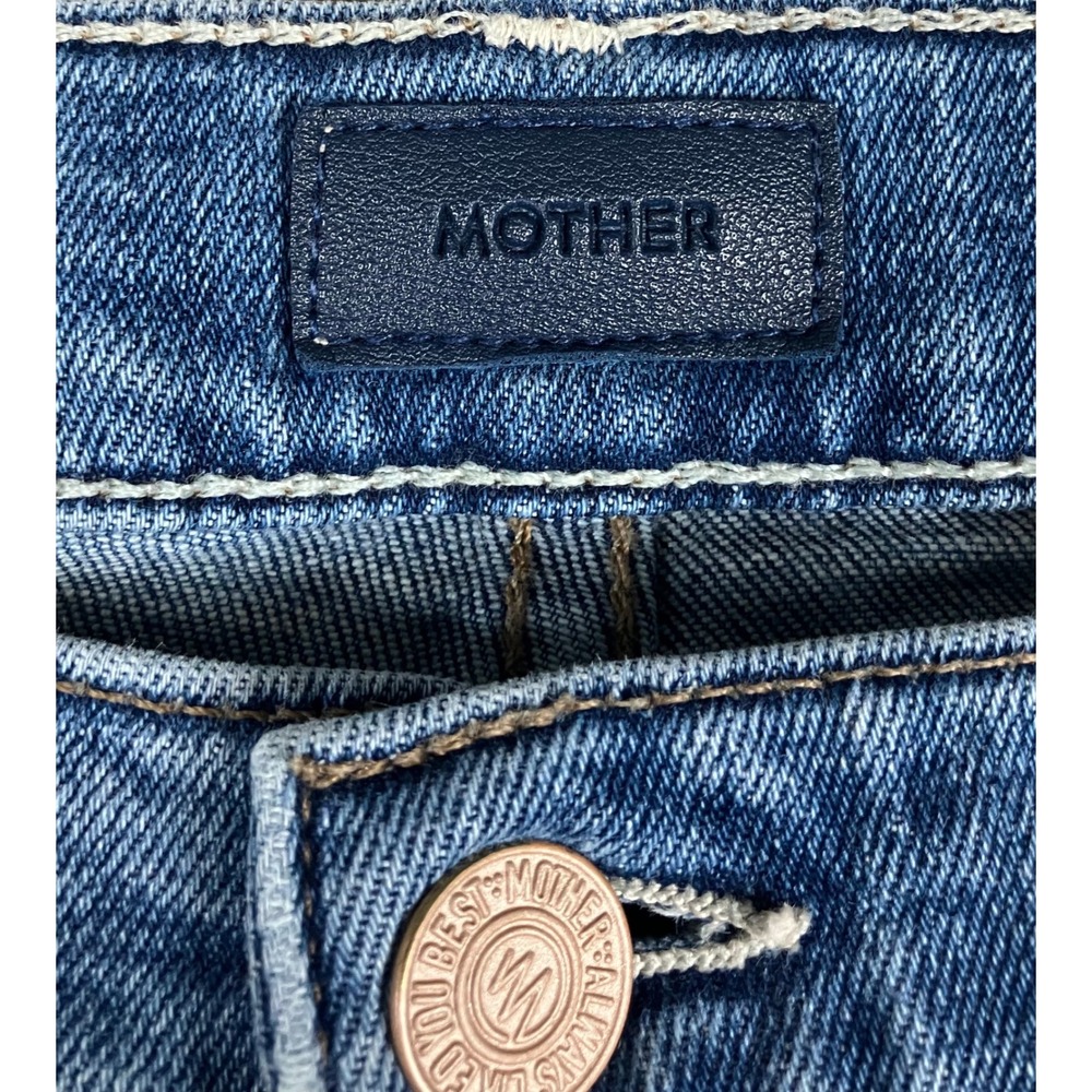 Mother The Runaway Popism Blue Flare Jeans Raw Hem High Rise Size 24 Made in USA - Picture 6 of 15
